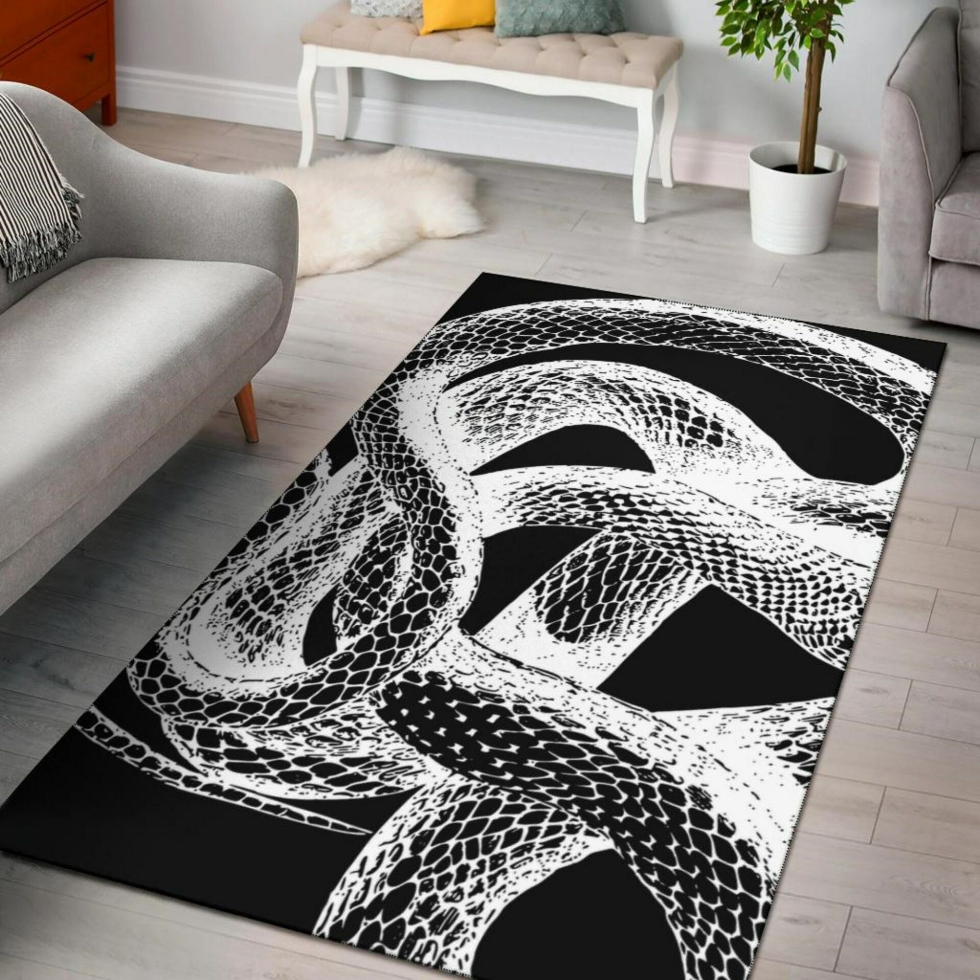 Serpent of Death Black & White Area Rug
