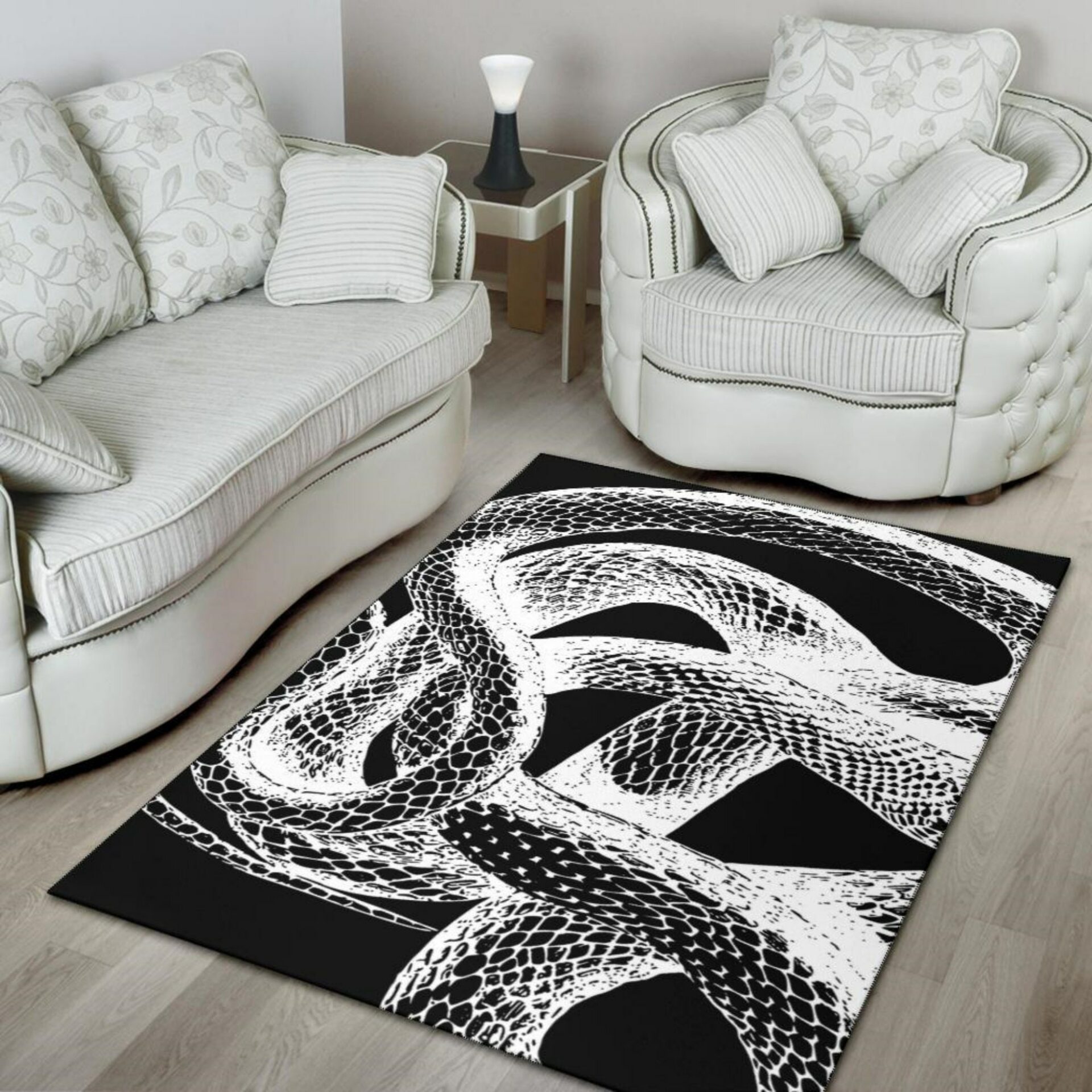 Serpent of Death Black & White Area Rug