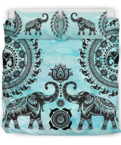 Turquoise Elephant Mandala Quilt Bedding Set