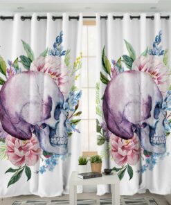 Watercolor Floral Skull Blackout Curtain