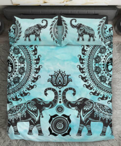 Turquoise Elephant Mandala Quilt Bedding Set
