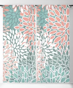 Teal and Coral Abstract Art Blackout Curtain