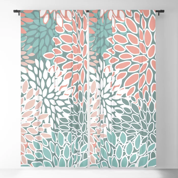 Teal and Coral Abstract Art Blackout Curtain