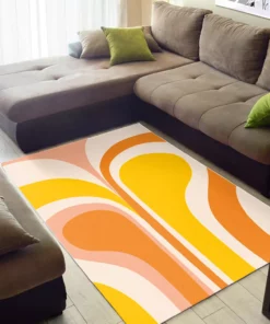Orange and Yellow 70s Area Rug Retro Groovy Abstract Design in Peach