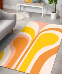 Orange and Yellow 70s Area Rug Retro Groovy Abstract Design in Peach