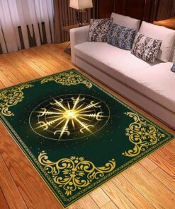 Gold Helm of Awe Mythology Viking Norse Rugs for Bedroom