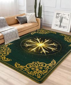 Gold Helm of Awe Mythology Viking Norse Rugs for Bedroom