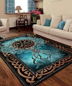 Tree of Life Norse Decor Vikings Blue Area Rug Gifts for Men Bedroom Aesthetic