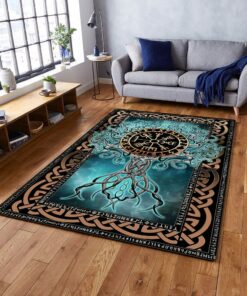 Tree of Life Norse Decor Vikings Blue Area Rug Gifts for Men Bedroom Aesthetic