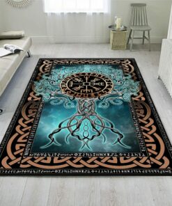 Tree of Life Norse Decor Vikings Blue Area Rug Gifts for Men Bedroom Aesthetic