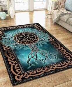 Tree of Life Norse Decor Vikings Blue Area Rug Gifts for Men Bedroom Aesthetic