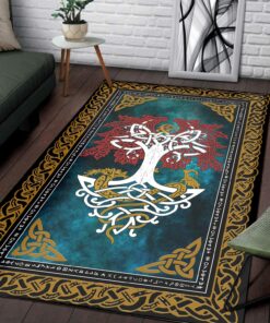 Viking Yggdrasil and Creatures Norse Mythology Knotwork Color Viking Area Rug