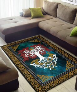 Viking Yggdrasil and Creatures Norse Mythology Knotwork Color Viking Area Rug