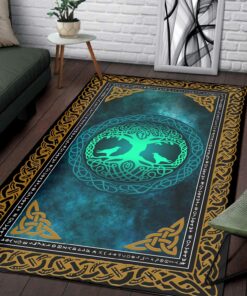 Personalized Yggdrasil Celtic Tree of Life Huginn Muninn Viking Area Rug