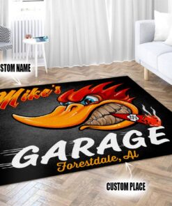 Personalized Mr. Horsepower Hot Rod Woodpecker Rug For Garage