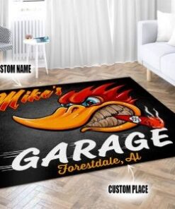 Personalized Mr. Horsepower Hot Rod Woodpecker Rug For Garage