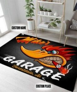 Personalized Mr. Horsepower Hot Rod Woodpecker Rug For Garage