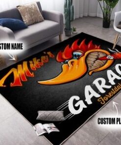 Personalized Mr. Horsepower Hot Rod Woodpecker Rug For Garage