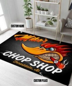 Personalized Mr Horsepower Woodpecker Hot Rod Speed Shop Area Rug For Garage