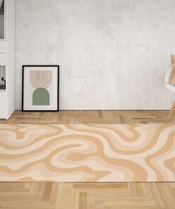 Retro Neutral Beige Wavy Aesthetic 70’s Area Rug For Bedroom, Living Room, College Dorm Room Décor