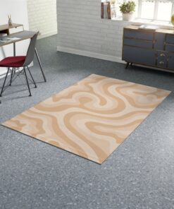Retro Neutral Beige Wavy Aesthetic 70’s Area Rug For Bedroom, Living Room, College Dorm Room Décor