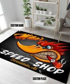 Personalized Hot Rod Woodpecker Area Rugs For The Garage