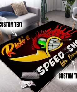 Personalized Speed Shop Hot Rod Mr. Horsepower Woodpecker Area Rug For Garage