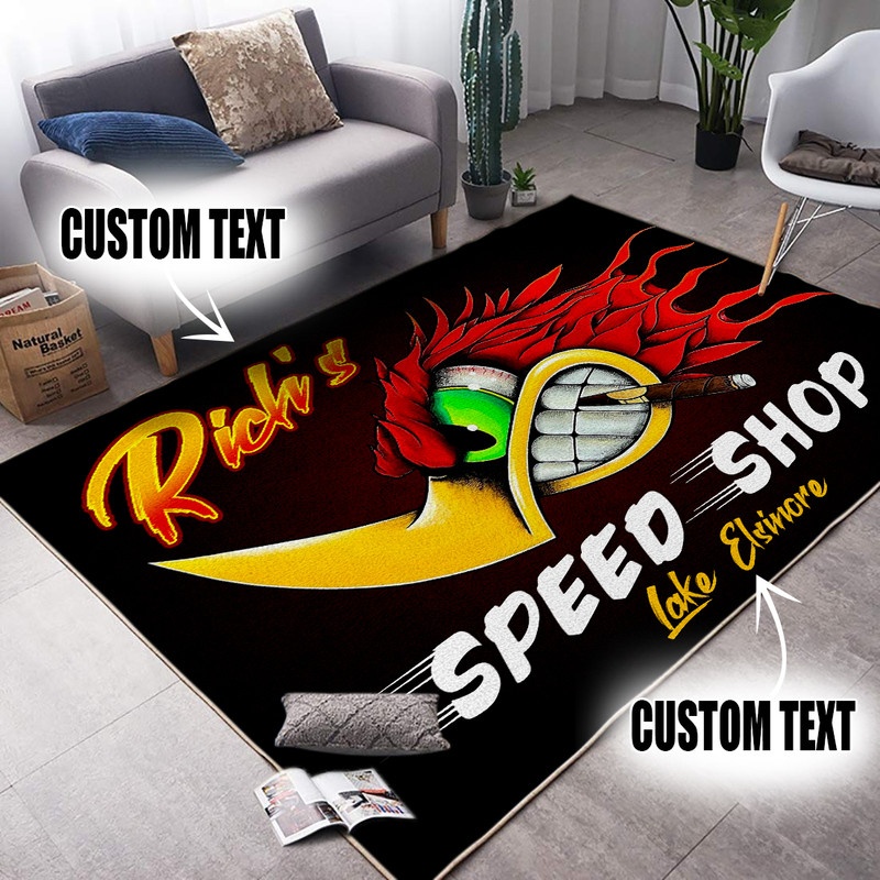 Personalized Speed Shop Hot Rod Mr. Horsepower Woodpecker Area Rug For ...