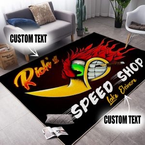 Personalized Speed Shop Hot Rod Mr. Horsepower Woodpecker Area Rug For Garage