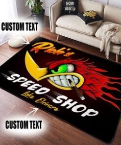 Personalized Speed Shop Hot Rod Mr. Horsepower Woodpecker Area Rug For Garage