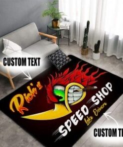 Personalized Speed Shop Hot Rod Mr. Horsepower Woodpecker Area Rug For Garage