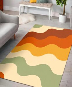 Groovy Wavy Vintage Sun Rays in 70s Style Area Rug