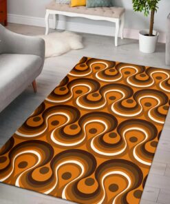 Brown Orange And Ivory Wavy Lines Retro Pattern 1970s Area Rug