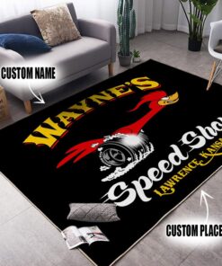 Personalized Speed Bird Hot Rod Garage Rug
