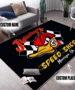 Personalized Mr Horsepower Hot Rod Duck Rug For Garage