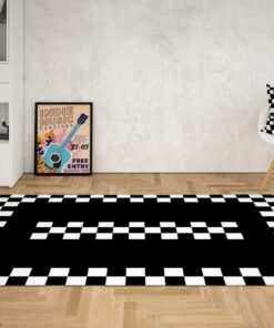 Funky Black And White Checkered Border 70s Area Rug