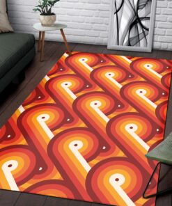 Disco Circles Geometric Orange Pattern Printed on Vintage 70s Style Area Rug