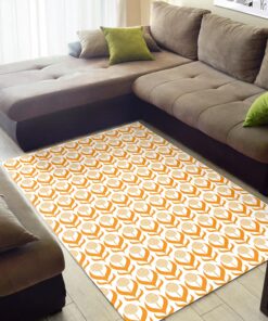 Orange Floral Dandelions Flower Pattern in Retro 1970s Style Area Rug