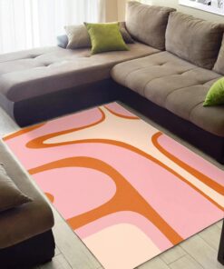 Abstract Orange And Pink Cream Retro 1970s Style Printed On Area Rug
