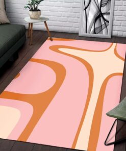 Abstract Orange And Pink Cream Retro 1970s Style Printed On Area Rug
