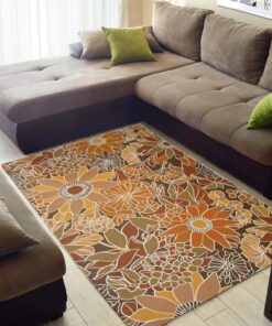 Floral 1970 Style Living Room, Bedroom With Orange And Brown Area Rugs
