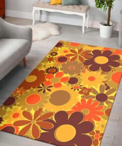 Funky Daisy Floral in Electric Orange 70s Style Rug