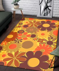Funky Daisy Floral in Electric Orange 70s Style Rug