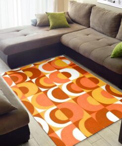 Retro Large Orange Brown And White 70’s Pattern Area Rug