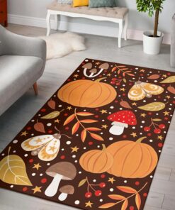 Area Rugs With Orange Pumpkin Butterfly Mushroom Accents