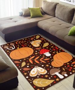 Area Rugs With Orange Pumpkin Butterfly Mushroom Accents