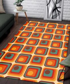 Retro Orange 70s Pattern Style Area Rug