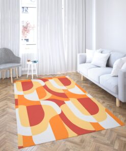Orange Abstract Retro Pattern 70’s Style Area Rugs