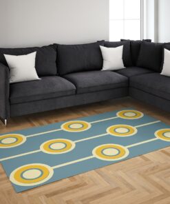 Vintage Retro Groovy Hippie Circle Classic Mustard Yellow Pale Green Photographic 70s Style Area Rug