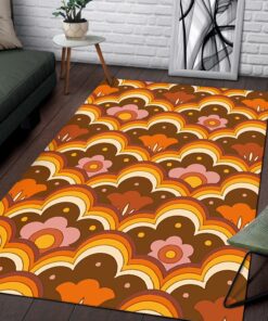 Psychedelic Flower Power Floral Pattern 70s Style Floor Rug